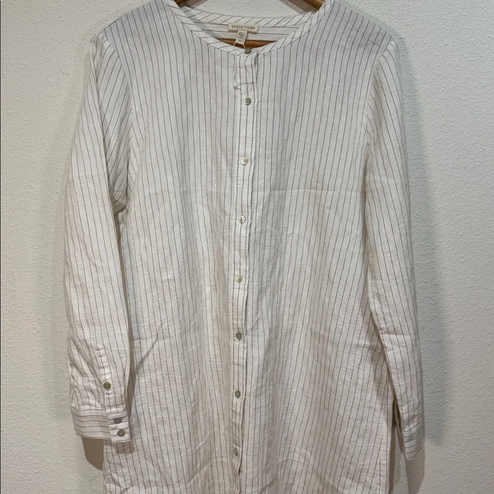 Eileen Fisher Beige and White Striped Shirt never worn size Medium - Picture 3 of 9